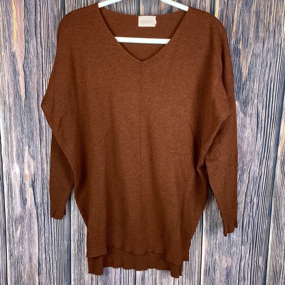 Dreamers Earthy Rust Colored Long Sleeve V- Neck Layering Sweater- Size M/L